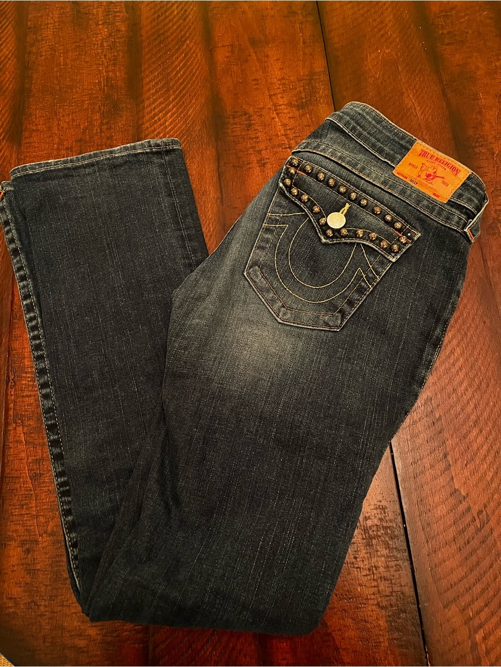 True Religion Women's Dark Wash Bootcut Jeans with Studded Back Pocket